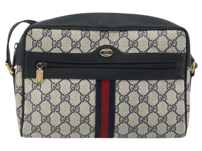Gucci Borsa GG Supreme Sherry Line in PVC Blu Navy Oro Rosso 98 02 005 Auth INZ032 D'oro - vista 13