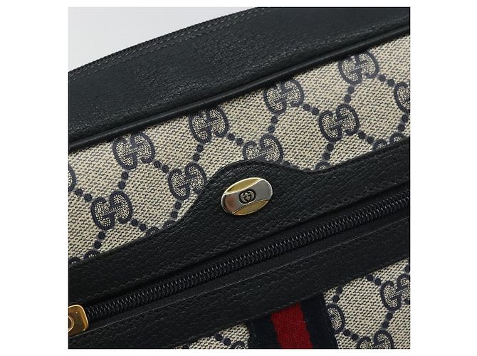 Gucci Borsa GG Supreme Sherry Line in PVC Blu Navy Oro Rosso 98 02 005 Auth INZ032 D'oro - vista 17