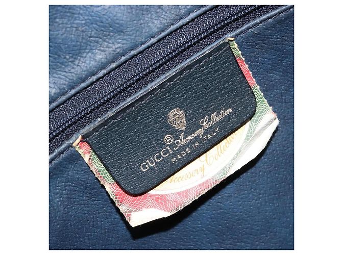 Gucci Borsa GG Supreme Sherry Line in PVC Blu Navy Oro Rosso 98 02 005 Auth INZ032 D'oro - vista 18