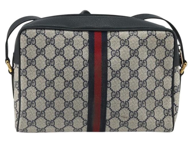 Gucci Borsa GG Supreme Sherry Line in PVC Blu Navy Oro Rosso 98 02 005 Auth INZ032 D'oro - vista 2