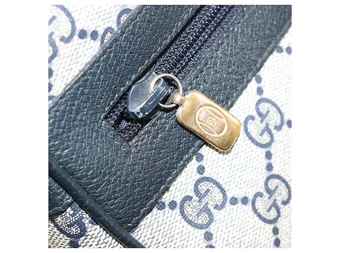 Gucci Borsa GG Supreme Sherry Line in PVC Blu Navy Oro Rosso 98 02 005 Auth INZ032 D'oro - vista 22