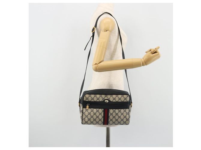 Gucci Borsa GG Supreme Sherry Line in PVC Blu Navy Oro Rosso 98 02 005 Auth INZ032 D'oro - vista 24
