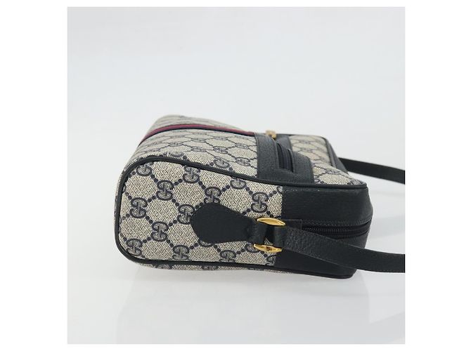 Gucci Borsa GG Supreme Sherry Line in PVC Blu Navy Oro Rosso 98 02 005 Auth INZ032 D'oro - vista 3