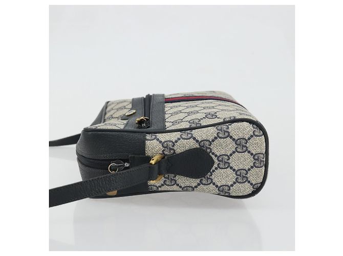 Gucci Borsa GG Supreme Sherry Line in PVC Blu Navy Oro Rosso 98 02 005 Auth INZ032 D'oro - vista 4