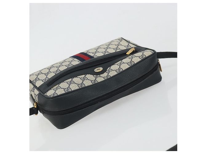 Gucci Borsa GG Supreme Sherry Line in PVC Blu Navy Oro Rosso 98 02 005 Auth INZ032 D'oro - vista 6