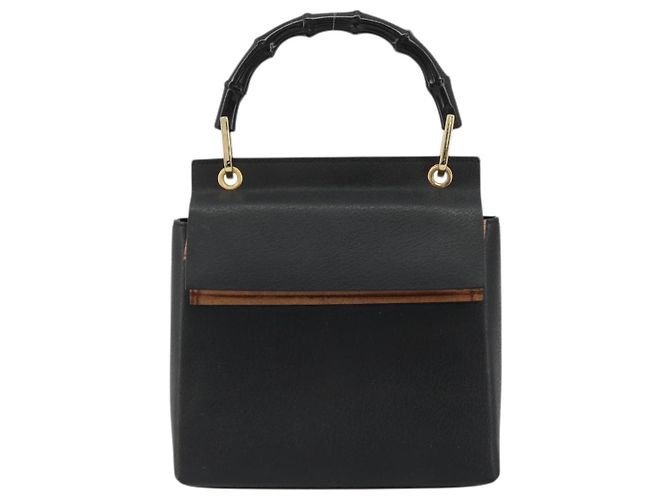 Borsa a mano in pelle Gucci Bamboo nera e oro 000 1014 1888 Auth INZ098 Nero D'oro - vista 13