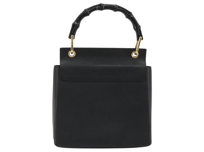 Borsa a mano in pelle Gucci Bamboo nera e oro 000 1014 1888 Auth INZ098 Nero D'oro - vista 2