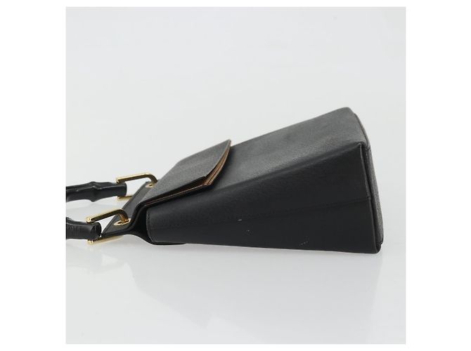 Borsa a mano in pelle Gucci Bamboo nera e oro 000 1014 1888 Auth INZ098 Nero D'oro - vista 4