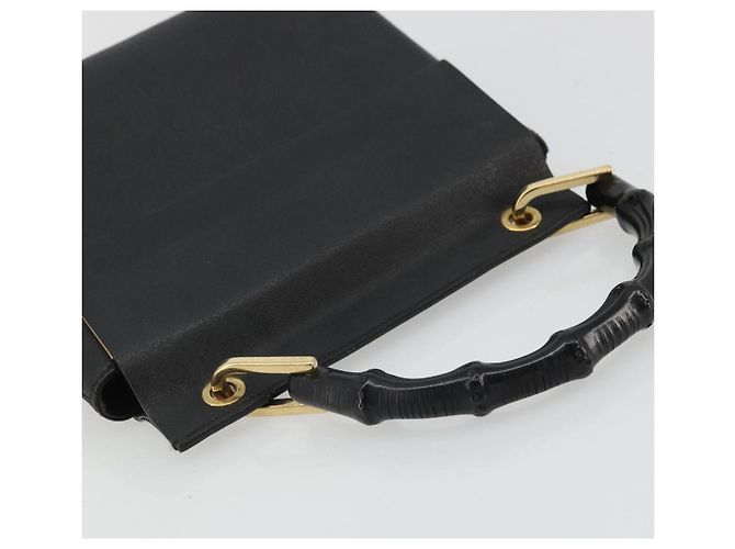 Borsa a mano in pelle Gucci Bamboo nera e oro 000 1014 1888 Auth INZ098 Nero D'oro - vista 6