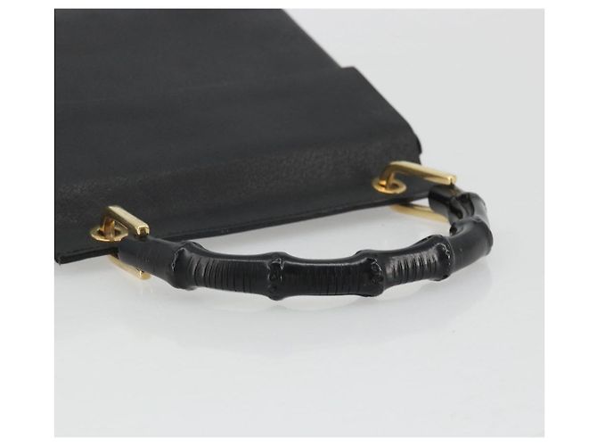 Borsa a mano in pelle Gucci Bamboo nera e oro 000 1014 1888 Auth INZ098 Nero D'oro - vista 7