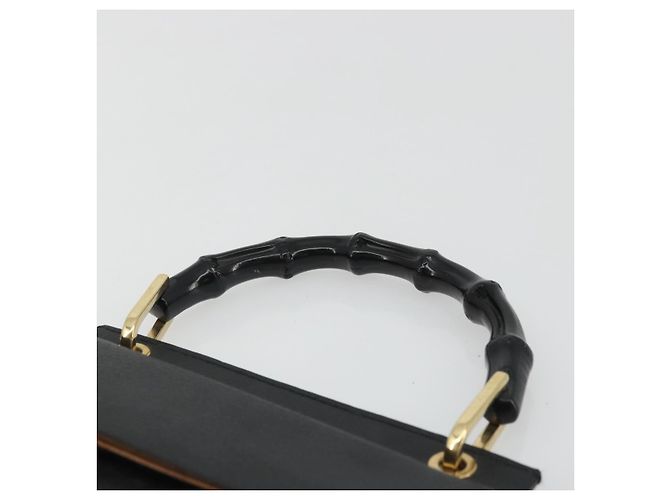 Borsa a mano in pelle Gucci Bamboo nera e oro 000 1014 1888 Auth INZ098 Nero D'oro - vista 8