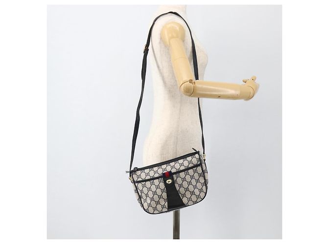 Gucci Borsa GG Supreme Sherry Line in PVC Blu Navy Oro Rosso 89 02 032 Auth YKZ1624 D'oro - vista 23