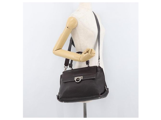 Salvatore Ferragamo Borsa Sofia Gancini in pelle 2 in 1 Bordeaux Argento Auth ARZ841 Bordò - vista 27