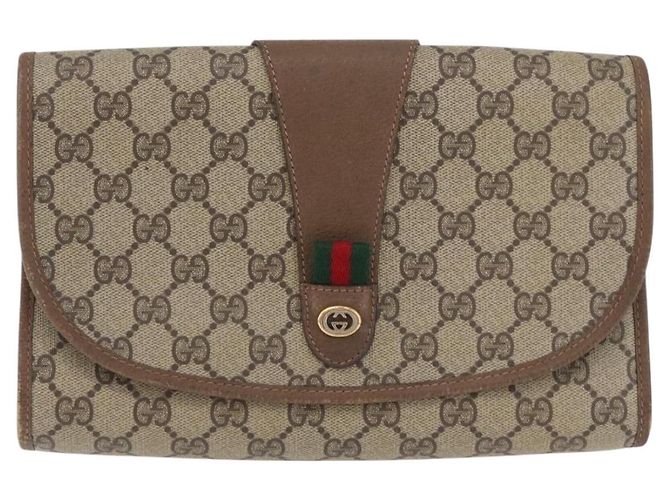 GUCCI GG Supreme Web Sherry Line Clutch Bag PVC Beige Oro 89 01 030 Auth AMZ078 D'oro - vista 13