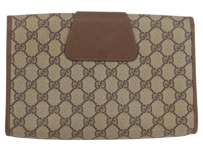 GUCCI GG Supreme Web Sherry Line Clutch Bag PVC Beige Oro 89 01 030 Auth AMZ078 D'oro - vista 2