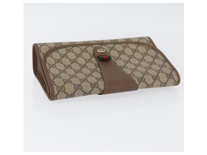 GUCCI GG Supreme Web Sherry Line Clutch Bag PVC Beige Oro 89 01 030 Auth AMZ078 D'oro - vista 5