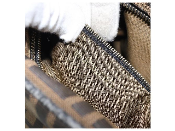 Borsa a mano in tela Zucca FENDI nera e marrone Auth YKZ272 Nero - vista 12