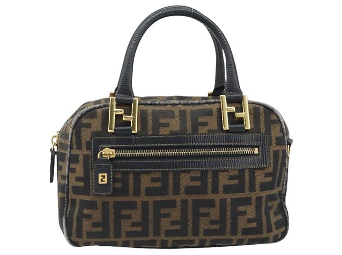 Borsa a mano in tela Zucca FENDI nera e marrone Auth YKZ272 Nero - vista 13