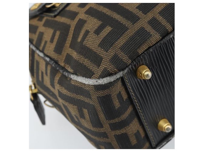 Borsa a mano in tela Zucca FENDI nera e marrone Auth YKZ272 Nero - vista 14