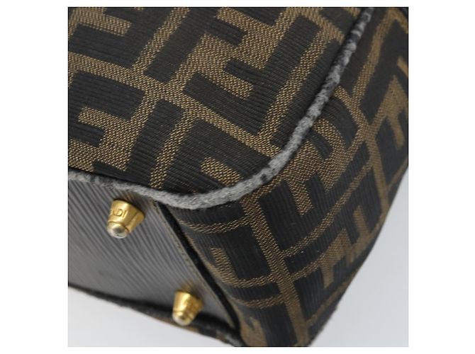 Borsa a mano in tela Zucca FENDI nera e marrone Auth YKZ272 Nero - vista 15