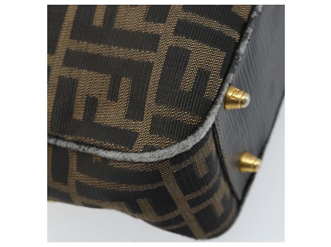 Borsa a mano in tela Zucca FENDI nera e marrone Auth YKZ272 Nero - vista 16