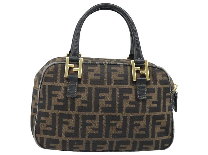 Borsa a mano in tela Zucca FENDI nera e marrone Auth YKZ272 Nero - vista 2