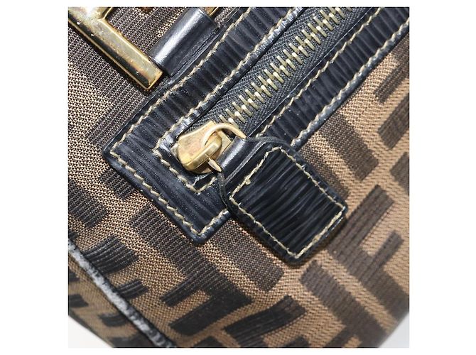 Borsa a mano in tela Zucca FENDI nera e marrone Auth YKZ272 Nero - vista 22