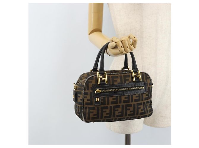 Borsa a mano in tela Zucca FENDI nera e marrone Auth YKZ272 Nero - vista 24