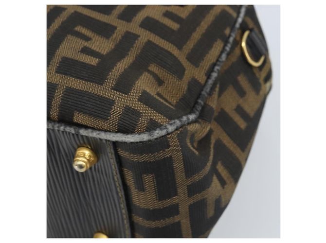 Borsa a mano in tela Zucca FENDI nera e marrone Auth YKZ272 Nero - vista 9