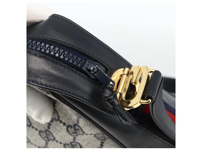 Borsa a Spalla Gucci GG Supreme Sherry Line PVC Blu Navy Oro Rosso Auth BAZ856 D'oro - vista 10