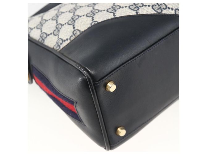 Borsa a Spalla Gucci GG Supreme Sherry Line PVC Blu Navy Oro Rosso Auth BAZ856 D'oro - vista 16