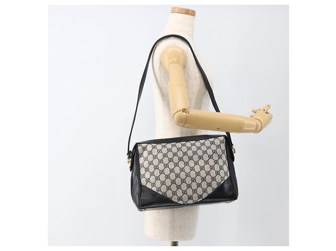 Borsa a Spalla Gucci GG Supreme Sherry Line PVC Blu Navy Oro Rosso Auth BAZ856 D'oro - vista 21