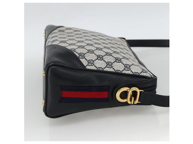 Borsa a Spalla Gucci GG Supreme Sherry Line PVC Blu Navy Oro Rosso Auth BAZ856 D'oro - vista 4