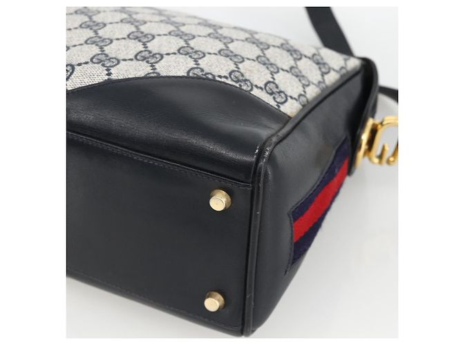 Borsa a Spalla Gucci GG Supreme Sherry Line PVC Blu Navy Oro Rosso Auth BAZ856 D'oro - vista 9