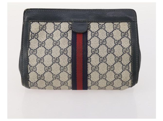 GUCCI GG Supreme Plus Borsa Clutch Sherry Line PVC 3 Set Nero Beige Auth 166799 - vista 14