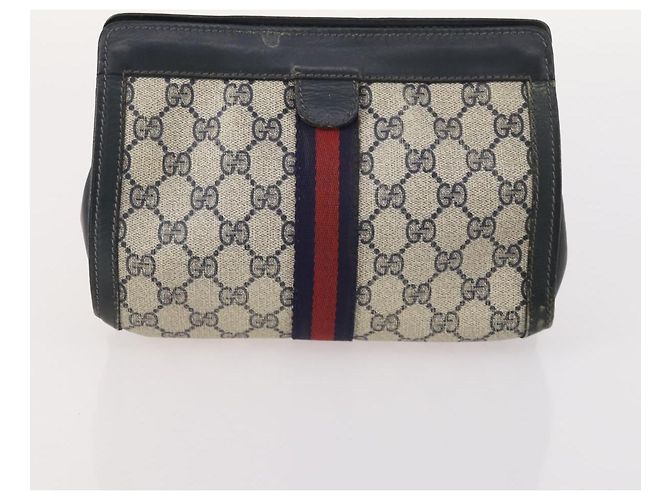 GUCCI GG Supreme Plus Borsa Clutch Sherry Line PVC 3 Set Nero Beige Auth 166799 - vista 15