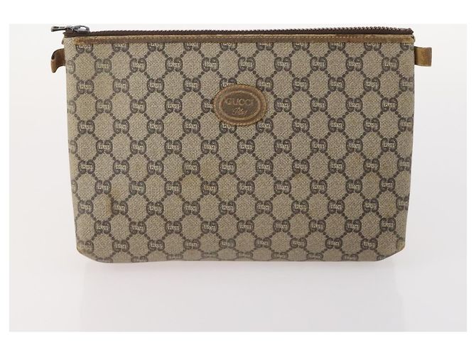 GUCCI GG Supreme Plus Borsa Clutch Sherry Line PVC 3 Set Nero Beige Auth 166799 - vista 8