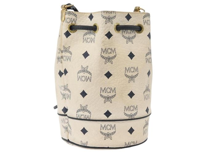Borsa a spalla MCM Vicetos Logogram PVC Bianco Oro Auth INZ084 D'oro - vista 2