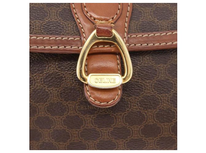 Céline Borsa a Spalla in Tela Macadam CELINE in Pelle PVC Marrone Oro Auth ka3754 D'oro - vista 17