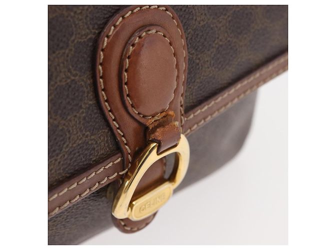 Céline Borsa a Spalla in Tela Macadam CELINE in Pelle PVC Marrone Oro Auth ka3754 D'oro - vista 2