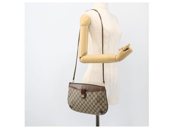 Borsa Sherry Line GG Supreme Web di GUCCI in PVC beige e oro 39 02 026 Auth ka3770 D'oro - vista 22