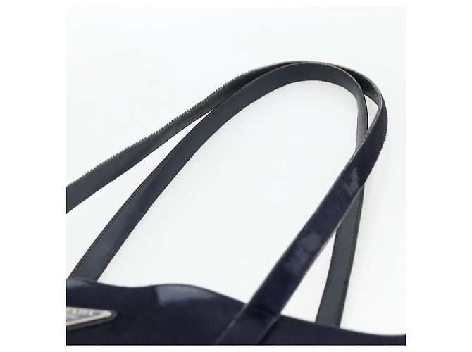 Borsa Tote PRADA in pelle Harako blu navy Auth 167194 - vista 8
