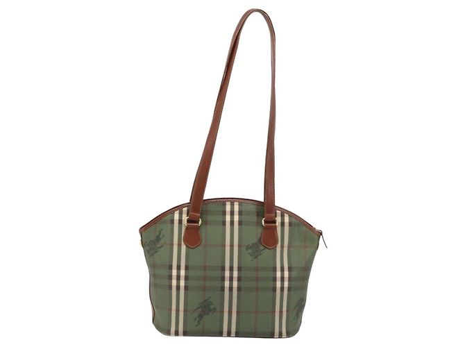Burberrys Nova Check Tote Bag aus PVC-Leder in Grün und Gold Auth YKZ143 Golden - Ansicht 2