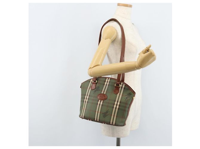 Burberrys Nova Check Tote Bag aus PVC-Leder in Grün und Gold Auth YKZ143 Golden - Ansicht 22