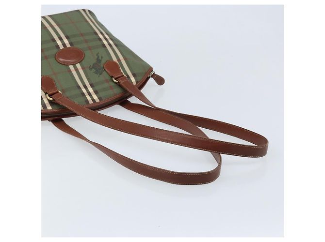 Burberrys Nova Check Tote Bag aus PVC-Leder in Grün und Gold Auth YKZ143 Golden - Ansicht 7