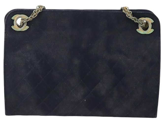 CHANEL Borsa a Mano Matelassé con Catena Cotone Blu Navy Oro CC Auth YKZ061 D'oro - vista 13