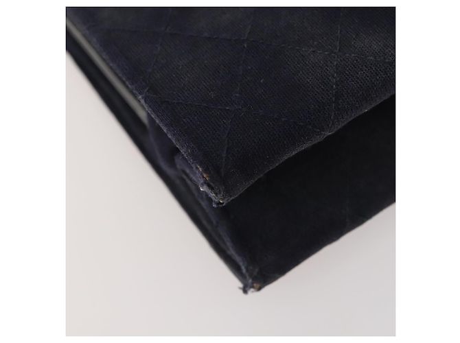 CHANEL Borsa a Mano Matelassé con Catena Cotone Blu Navy Oro CC Auth YKZ061 D'oro - vista 14