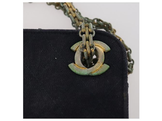 CHANEL Borsa a Mano Matelassé con Catena Cotone Blu Navy Oro CC Auth YKZ061 D'oro - vista 17