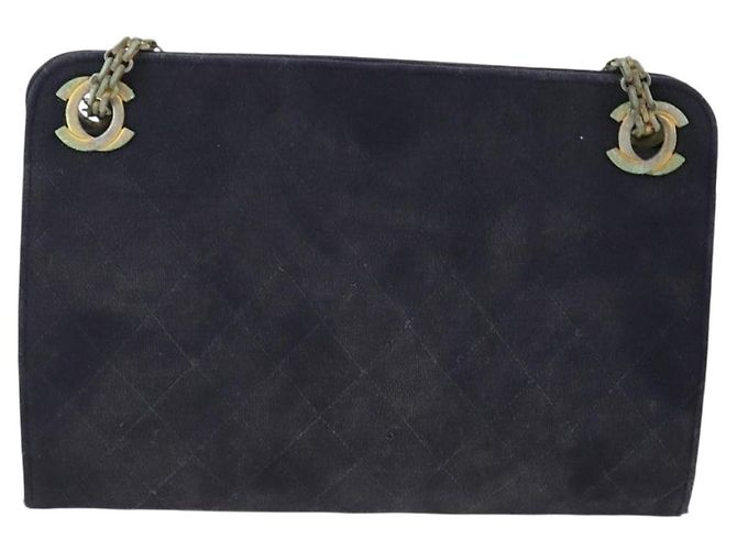 CHANEL Borsa a Mano Matelassé con Catena Cotone Blu Navy Oro CC Auth YKZ061 D'oro - vista 2
