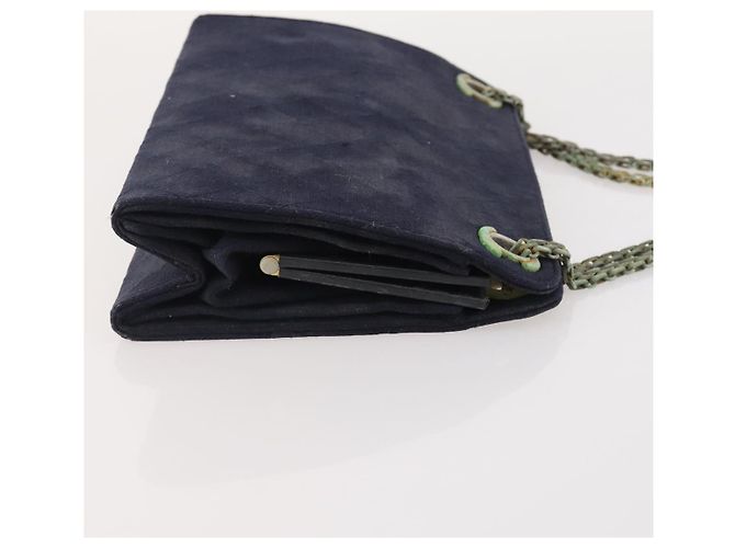 CHANEL Borsa a Mano Matelassé con Catena Cotone Blu Navy Oro CC Auth YKZ061 D'oro - vista 3